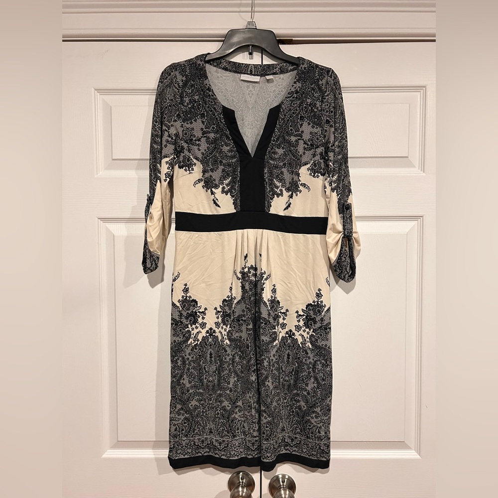 New York & Company Black and Cream Long Sleeve Dress